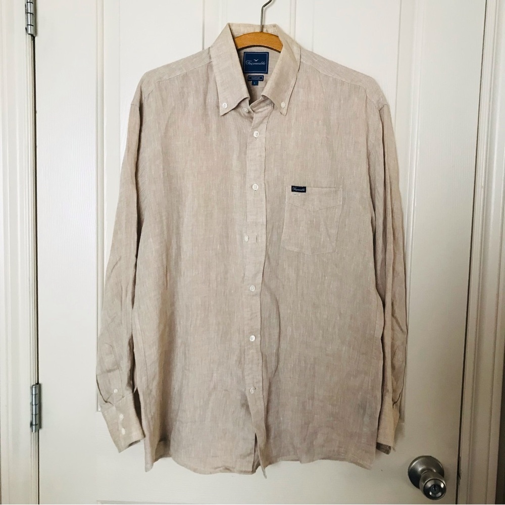 Faconnable Linen Classic Tan Men's Shirt Size Large